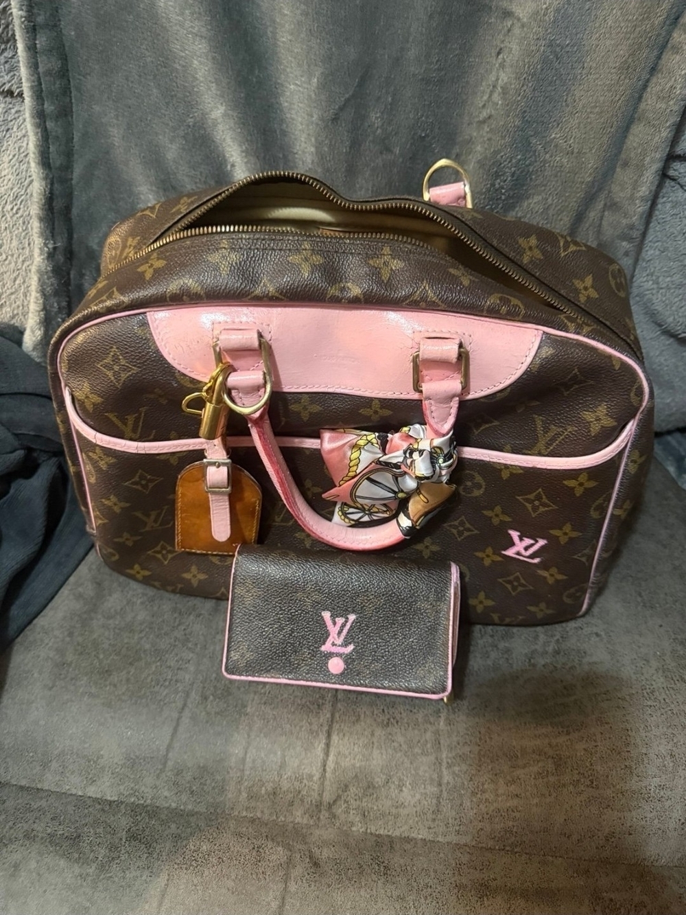 Louis Vuitton Brown Monogram Canvas Satchel with Pink Trim